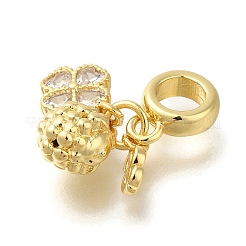 Rack Plating Brass Clear Cubic Zirconia European Dangle Charms&nbsp;KK-Z086-22G