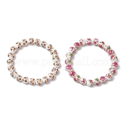 2Pcs Handmade Flower Printed Porcelain Ceramic Beaded Stretch Bracelets&nbsp;BJEW-JB11910