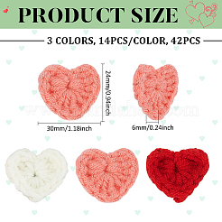 42Pcs 3 Colors Wool Yarn Heart Ornament Accessories&nbsp;AJEW-FG0004-03