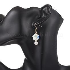 Porcelain & ABS Plastic Imitation Pearl Round with Flower Dangle Earrings&nbsp;EJEW-JE06841