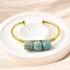 Natural Amazonite Beads Cuff Bangles for Women&nbsp;BJEW-Q035-01G-01