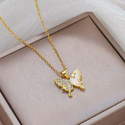 304 Stainless Steel Micro Pave Clear Cubic Zirconia & Acrylic Butterfly Pendant Cable Chain Necklaces 304 Stainless Steel Micro Pave Clear Cubic Zirconia & Acrylic Butterfly Pendant Cable Chain Necklaces for Women&nbsp;WGA723C-01
