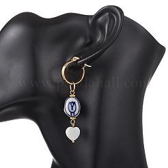 Oval with Heart 304 Stainless Steel Hoop Earrings&nbsp;EJEW-JE06927