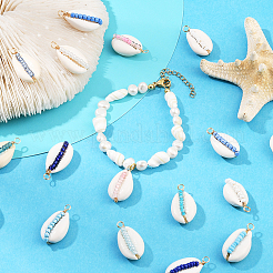24Pcs 4 Colors Natural Cowrie Shell & Glass Seed Beads Copper Wire Wrapped Pendants&nbsp;FIND-SC0019-11