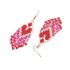 Heart Glass Seed Beaded Tassel Dangle Earrings for Women&nbsp;EJEW-MZ00201-01