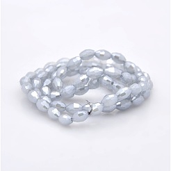 Pearl Luster Plated Imitation Jade Glass Faceted Rice Beads Strands&nbsp;GLAA-A030A-PL03