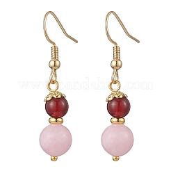 Round Natural Quartz & Carnelian Beaded Dangle Earrings&nbsp;EJEW-JE06473