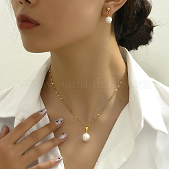 Plastic Imitation Pearls Round Pendant Necklaces & Stud Earring Sets&nbsp;CC4191
