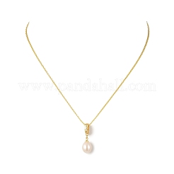 Natural Cultured Freshwater Pearl Rice Pendant Brass Cable Chain Necklaces for Women&nbsp;NJEW-JN06099