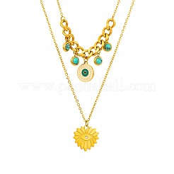 304 Stainless Steel Enamel Evil Eye Heart Pendant Double Layer Necklaces with Synthetic Turquoise for Women&nbsp;WGD59F3-01