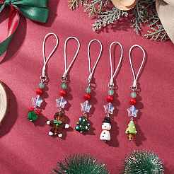 5Pcs Handmade Lampwork & Glass & Natural Green Aventurine & Natural Dyed Mashan Jade Mobile Straps&nbsp;HJEW-TA00372
