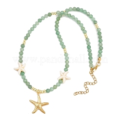 Synthetic Turquoise & Natural Green Aventurine Faceted Round Beaded Starfish 304 Stainless Steel Pendant Necklaces for Women&nbsp;NJEW-JN05458-03
