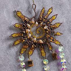 Copper Wire Wrapped Spiral Sun Natural Tiger Eye Beads Suncatchers&nbsp;HJEW-F027-07