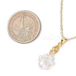 Shell Pearl 8mm Round Beaded Paw Print Pendant Necklaces&nbsp;NJEW-JN05171-02
