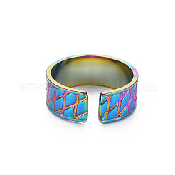 Rainbow Color 304 Stainless Steel Grooved Wide Band Open Cuff Ring for Women&nbsp;RJEW-N038-046M