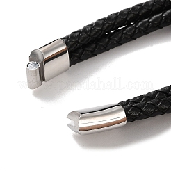 Men's Braided Black PU Leather Cord Multi-Strand Bracelets&nbsp;BJEW-K243-02AS