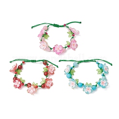 3Pcs Floral Acrylic Beads Braided Bead Bracelets for Women&nbsp;BJEW-MZ00184