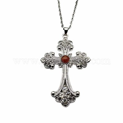 Vintage sparkling Alloy Rhinestone Cross Pendants Necklaces for Women&nbsp;IL0019-15-1