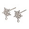 Rhodium Plated 925 Sterling Silver Ear Stud Findings, with Cubic Zirconia, Snowflake, 11x9.5mm, Hole: 1mm, Pin: 12x0.9mm