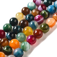 Natural Striped Agate/Banded Agate Round Bead Strands, Dyed, Mixed Color, 10mm, Hole: 1mm, about 38pcs/strand, 14.96 inch
