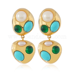 Alloy Dangle Stud Earrings, Synthetic Turquoise, Golden, Nuggets, 38x17mm