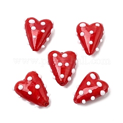 Handmade Lampwork Enamel Beads, Hand Painted Beads, Bumpy Heart, Red, 21x17~18x9~10mm, Hole: 1.8~2mm
