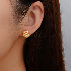 Elegant 304 Stainless Steel Seashell Stud Earrings, Golden, 10.2x13mm