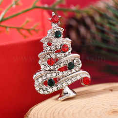 Christmas Theme Zinc Alloy Rhinestone Brooches for Backpack Clothes, Christmas Tree