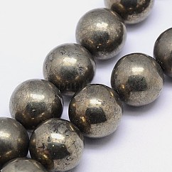 Natural Pyrite Beads Strands, Round, 14mm, Hole: 1mm, about 26pcs/strand, 15 inch
