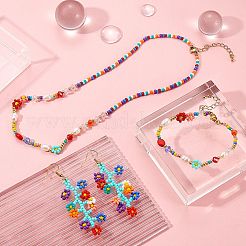 Natural Pearl & Glass Seed Beaded Necklace & Bracelet & Dangle Earrings&nbsp;SJEW-SW00008