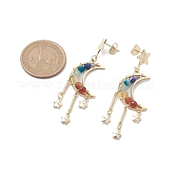 Chakra Moon Copper Wire Wrapped Gemstone Stud Earring&nbsp;EJEW-TA00484