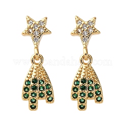 Brass Micro Pave Cubic Zirconia Star Dangle Stud Earrings&nbsp;EJEW-K267-24G