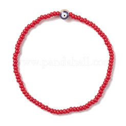 Glass Seed & Alloy Enamel Evil Eye Beaded Stretch Bracelet&nbsp;BJEW-JB09427