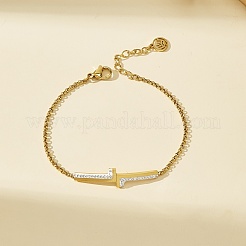 Korean Style 201 Stainless Steel Crystal Rhinestone Double Letter L Link Bracelets for Women&nbsp;NJ2607