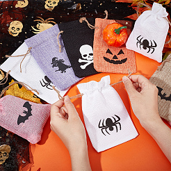24Pcs 6 Colors  Halloween Burlap Packing Pouches Drawstring Bags&nbsp;ABAG-BC0001-49