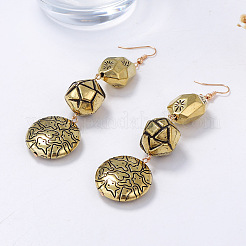 Alloy Flat Round and Nuggets Beads Dangle Earrings for Women&nbsp;WG4EBA5-01
