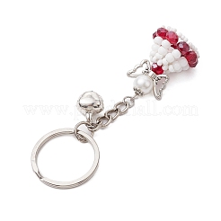 Glass Seed & Plastic Pearl & Alloy Keychain&nbsp;KEYC-MZ00025-03