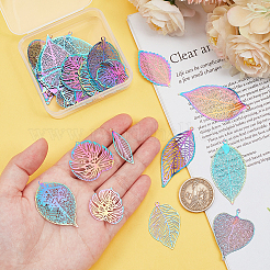 40Pcs 10 Style Ion Plating(IP) 201 Stainless Steel Filigree Big Pendants&nbsp;STAS-PH0005-51
