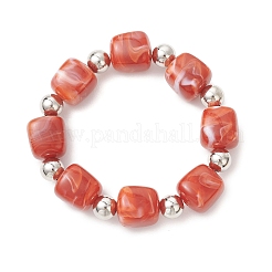 3Pcs Two Tone Acrylic & CCB Plastic Cuboid Beaded Stretch Bracelets for Women&nbsp;BJEW-JB13302-01