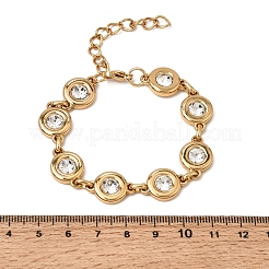 304 Stainless Steel Crystal Rhinestone Flat Round Link Chain Bracelets&nbsp;SA-CBAF6AD-10G
