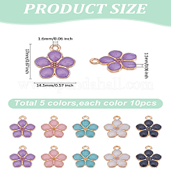 50Pcs 5 Colors Light Gold Plated Alloy Enamel Pendants&nbsp;ENAM-LP0001-07