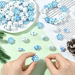 110Pcs 11 Styles Christmas Winter Theme Printed Wood Beads&nbsp;WOOD-YW0001-92
