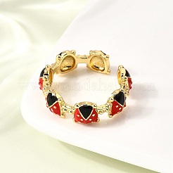 Brass Enamel Adjustable Open Cuff Rings for Women&nbsp;RJEW-I111-01G-08