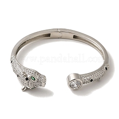 Brass Pave Clear & Green Cubic Zirconia Leopard Open Cuff Bangle for Women&nbsp;BJEW-K246-20E-P
