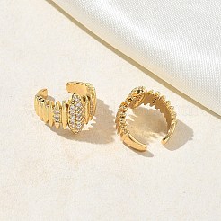 C-Shaped with Oval Brass Micro Pave Clear Cubic Zirconia Cuff Earrings&nbsp;EJEW-L316-01G-09