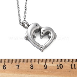 304 Stainless Steel Double Dolphin Heart Urn Ashes Necklaces&nbsp;STAS-Z106-08P