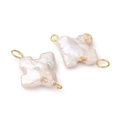 Natural Baroque Keshi Pearl Cross Connector Charms&nbsp;PALLOY-JF04208-02