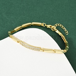 Brass Micro Pave Clear Cubic Zirconia Link Bracelets for Women&nbsp;BJEW-F504-12G