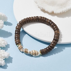 Natural Coconut and Shell Beaded Stretch Bracelets&nbsp;BJEW-JB09978