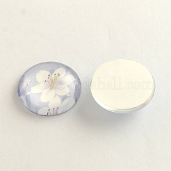 Flower Pattern Flatback Half Round Glass Dome Cabochons&nbsp;GGLA-R026-10mm-08